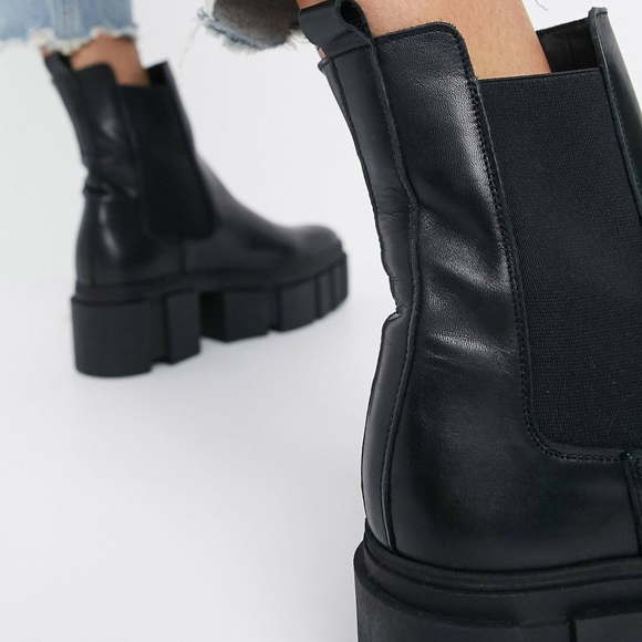 Mango leather chunky sole chelsea boot in black - Picture 2 of 3